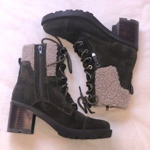 Marc Fisher Lansley Lace-up Heeled Boot in Olive